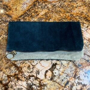 NWOT Leather clutch in 100% teal/grey suede handmade